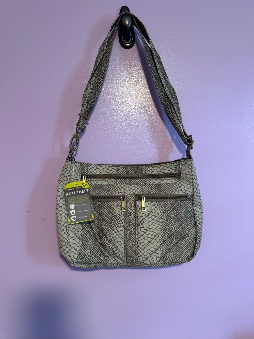 Travelon Gray Snake-Print Shoulder Bag